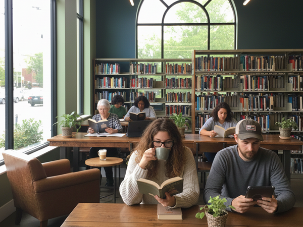 people reading in a library