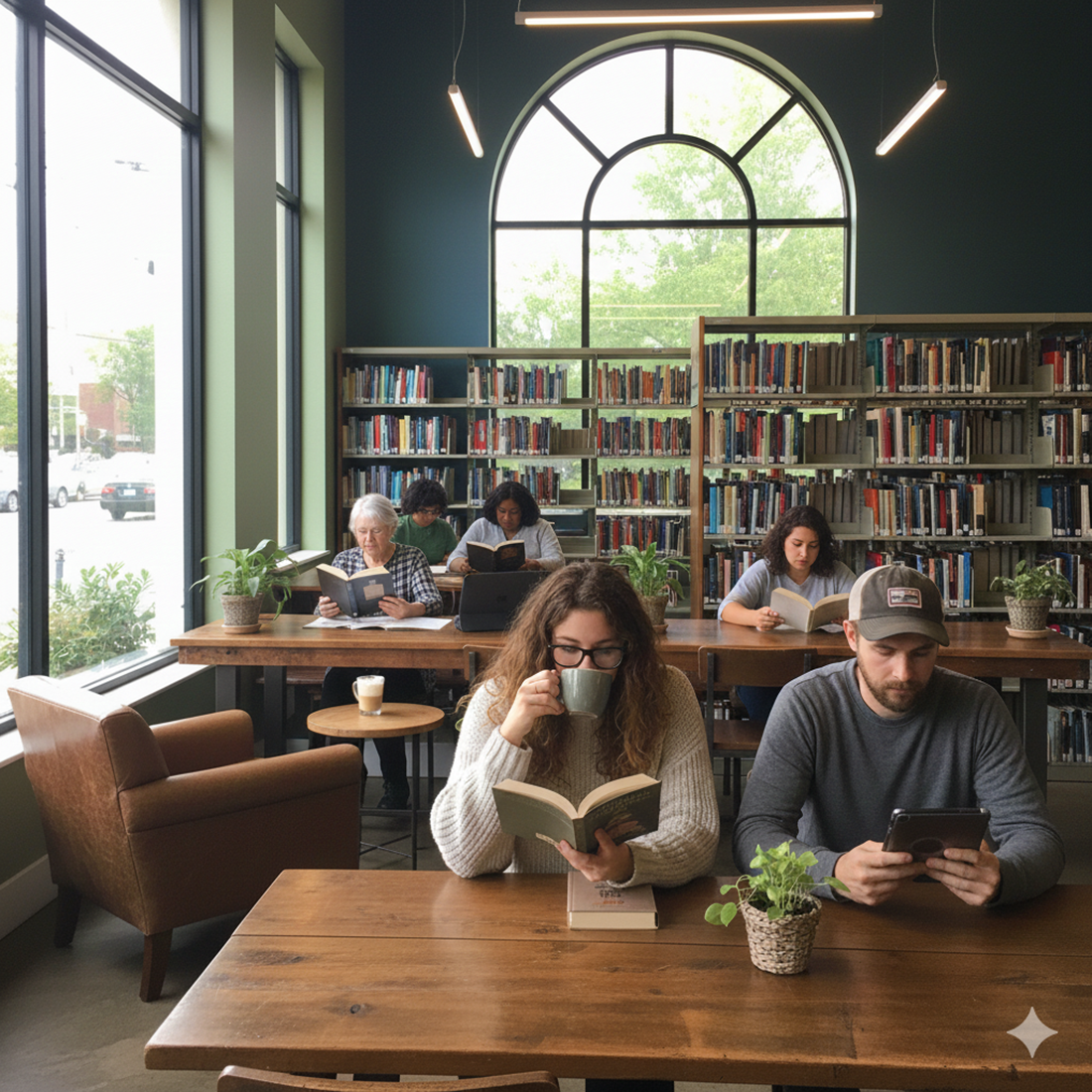 people reading in a library