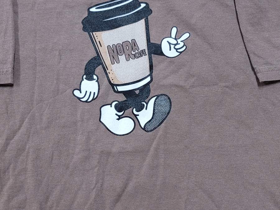 brown t-shirt - walking coffee cup