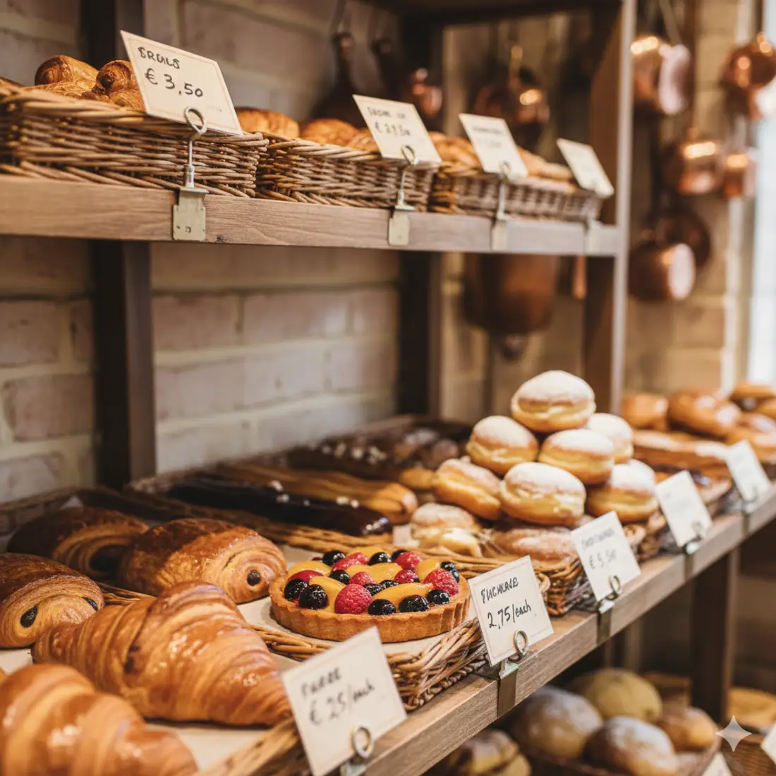 pastry items with price tags