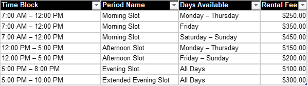 Rates for rental blocks for Library